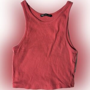 ZARA | Women's Coral Ribbed Tank Top | small